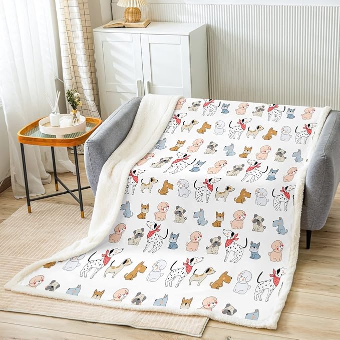 Kids Cute Dog Blanket Queen Cartoon Puppy Pug Throw Blanket for Bed for Girls Boys Lovely Pet Travel Blanket Animal Theme Fleece Blanket for Animal Lovers Modern 3D Printed Home Bedroom Decor