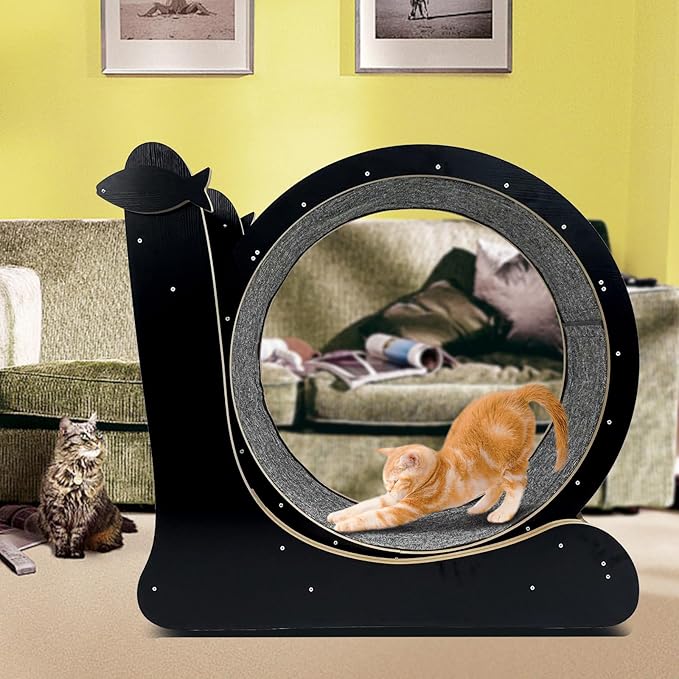 Upgraded 2 in 1 Cat Exercise Wheel，39.4" High Indoor Cat Running Wheel with Cat Scratcher, Cat Treadmill, TPE Silent Wheel, Wooden Cat Sport Exercise Wheel, Black