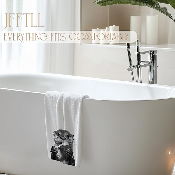 Funny Toothbrush Otter Bathroom Hand Towels, Otter Gifts Decorative Towels for Bathroom Washroom Restroom Decor, Kids Hand Towels, Otters Gifts for Women Men, 16x24 Inch