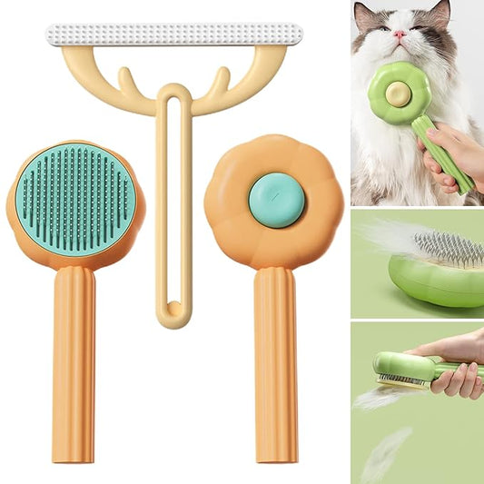 7.6in Pumpkin Pet Brush Cat, 2Pcs Creative Comfortable Self Cleaning Slicker Brush, Cat Brush for Shedding and Grooming Self Cleaning (Orange)