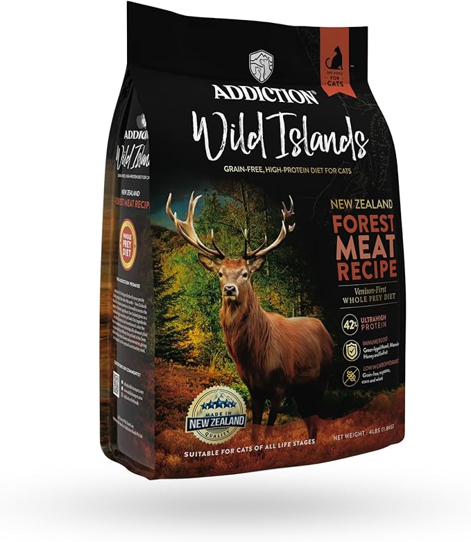 Addiction Wild Islands Forest Meat Dry Cat Food, Premium Venison Recipe with High-Protein & Grain-Free Formula for Primal Cat Nutrition - 4lbs