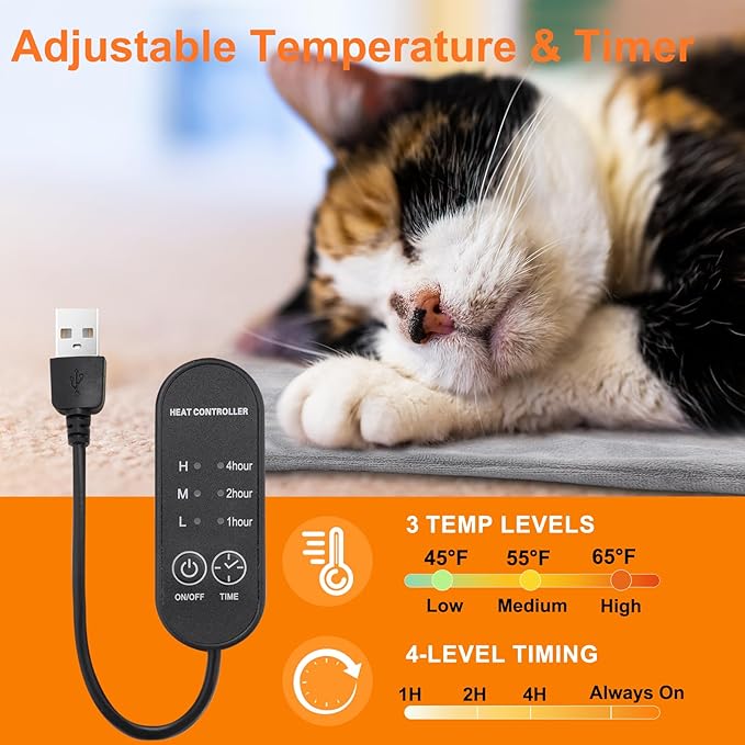 Texsens Pet Heating Pad for Cats and Dogs - Heated Cat Bed with Chew Resistant Cord and Removable Soft Cover - 13.4 x 9.5Inches - Fits All Cat Backpack Carrier