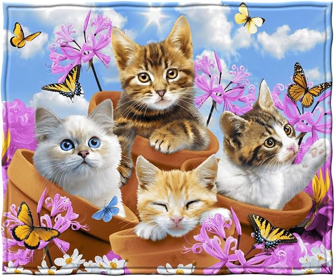 Dawhud Direct Wonder Kitten Fleece Blanket for Bed, 50" x 60" Cat Fleece Throw Blanket for Women, Men and Kids - Super Soft Plush Kitten Blanket Throw