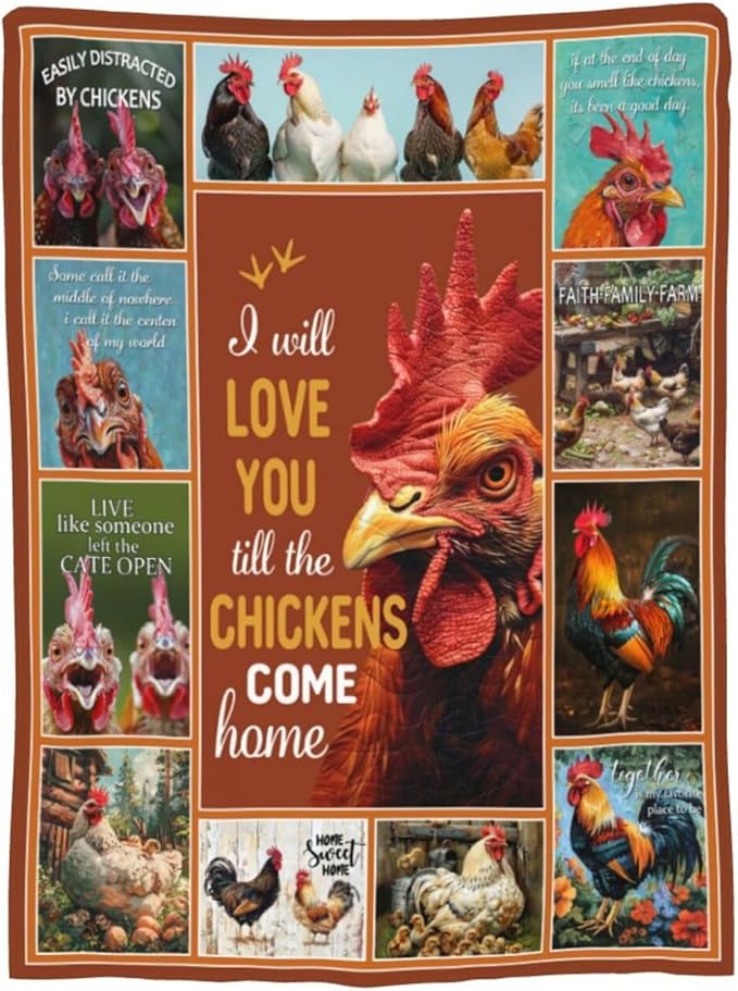 Farmhouse Chicken Blanket for Woman Funny Rooster Throw Blanket Chicken Stuff Decor Merch Cozy Flannel Fuzzy Warm Soft Plush Lightweight Bedding Chicken Gifts for Men Kids Girl Couch Sofa 50"X40"