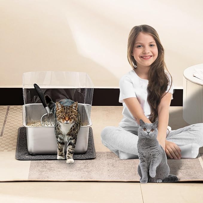 2 Sets Stainless Steel Litter Boxes, Metal Cat Litter Box Pan with High Wall Sides Non-Sticky Kitty Litter Box for Odor Control with Litter Scoop Easy Cleaning 19.7"x13.8"x5.9"