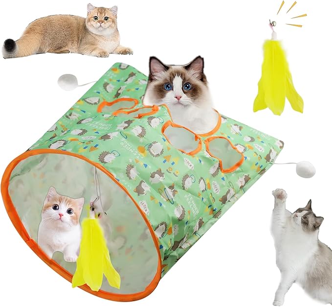 Aohcae Cat Tunnel Bags for Indoor Cats,Cat Play Tunnel Toy, Collapsible Interactive Cat Drill Bag Pet Toy with Plush Ball Cat Self Interactive Toys
