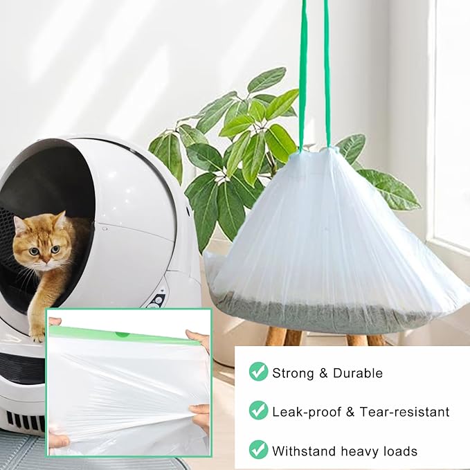 75 Pack Cat Litter Box Liner Bags Compatible with Litter Box Robot 4 and 3 Automatic Cat Litter Box, Thick Heavy Duty Drawstring Self-cleaning Litter Box Waste Drawer Liners, 9-11 Gallons Trash Bags