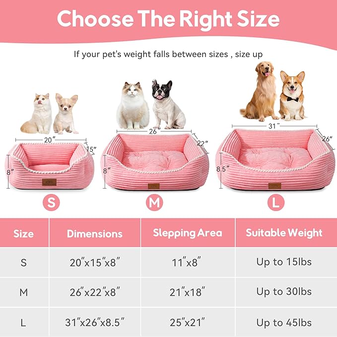 Rectangle Dog Bed for Large Medium Pets Indoor Outdoor With Removable Mat,Machine Washable Sleeping Sofa Non-Slip Bottom Breathable Soft Puppy Bed Durable Orthopedic Calming Pet Cuddler (Medium, Pink)