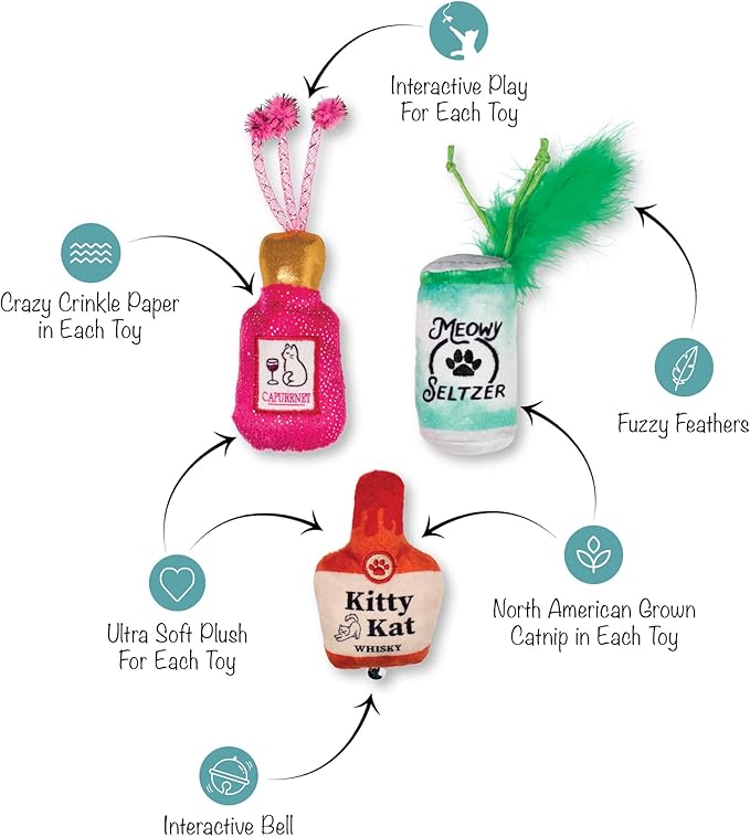 Fringe Studio "Kitten My Drink ON, Set of 3, Cat Toy Mini Sets, Pet Shop Collection (904040)