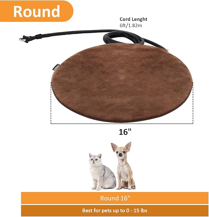 Pet Heating Pad, Electric Heated Pad for Dog Cat, Warm Mat Waterproof Dogs Cats Beds with Constant Temperature,Chew Resistant Cord, Comfortable Heater Heater Blanket Puppy and Kitten (16.0"L x 16.0"W)