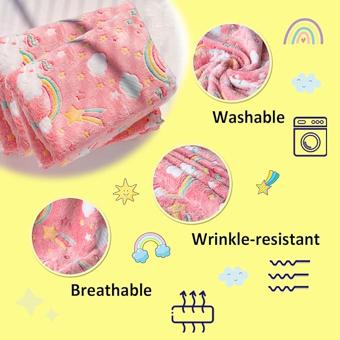 Best Gift Glow in The Dark Rainbow Throw Blanket with Storage Bag, Soft Throw Blanket for Girls Boys, Gifts for Birthday Christmas Valentines, Kids Blanket, Girls Blanket Home Travel Use, 60x50 Red