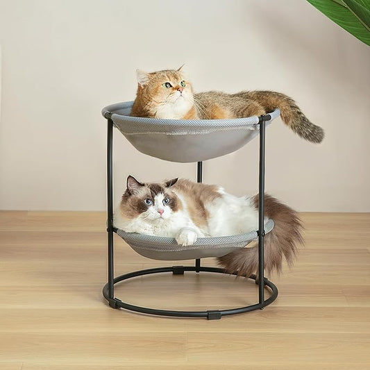 Double Cat Bed,Cat Beds for Indoor Cats, 2 Layers Elevated Cat Beds, Breathable Cat Beds & Furniture,18 x 16.5 x 16.5 Inch Outdoor Cat Bed (2 Large)