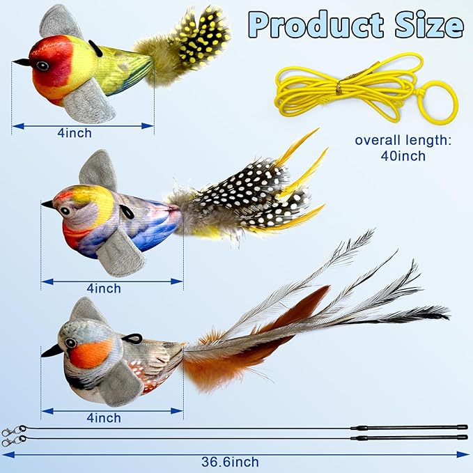 Cat Toys, Interactive Cat Toys Set, Simulated Bird Sound Interactive Feather Toys, Bird Cat Toys for Indoor Cats Teaser Play and Chase Exercise