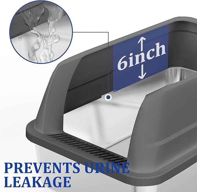 2 Pack Stainless Steel Cat Litter Box with Lid Enclosed Sides Extra Large Matel Litter Box for Big Cats XL Steel Litter Pan for Multiple Cats with Cat Litter Scoop Easy Cleaning