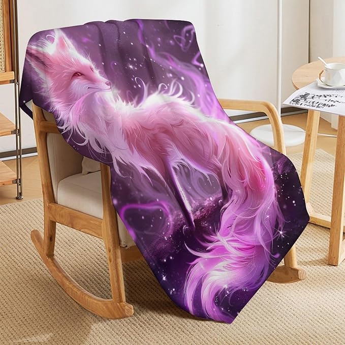 Pink Fox Throw Blanket Cute Beautiful Fox Print Blankets Gifts for Couch Sofa Bed Stuff Decor Soft Cozy Lightweight Fleece Plush Flannel Bedding for Lover Men Women Girls Adults 40"x50"