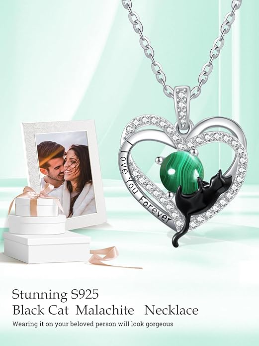 Birthstone Cat Necklaces,925 Sterling Silver Cat Necklace Heart Pendant for Women,Dainty Animal Jewelry for Her,Wedding Anniversary Birthday Gifts for Women Mom Grandma