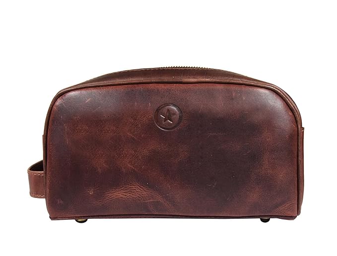 10" Premium Leather Toiletry Travel Pouch With Waterproof Lining | King-Size Handcrafted Vintage Dopp - Kit By Aaron Leather Goods (Dark Brown)