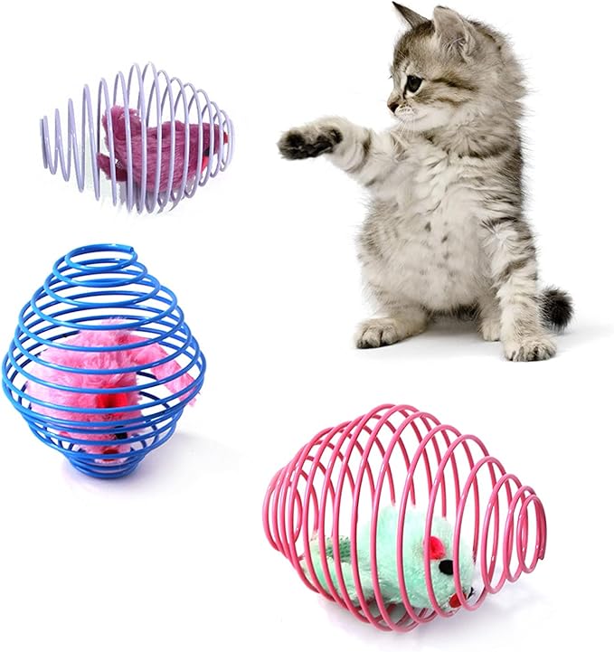 IUHKBH Cat Spring Balls, 3 Pcs Stretchable Cat Springs Toys Interactive Caged Rats Rolling Cat Balls Cat Toy