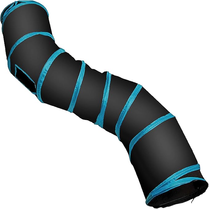 PetLike S Way Cat Tunnel Collapsible Pop-up Pet Tube Hideaway Play Toy with Ball (S-Way, Black)
