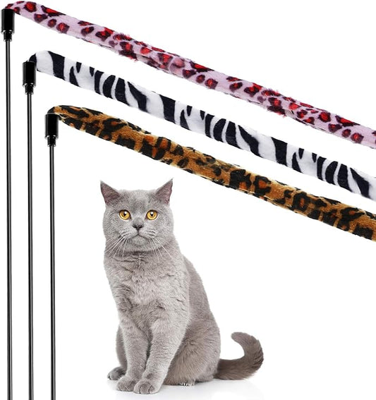 3 Pieces Jungle Cat Wand Cat Teaser Charmer Interactive Cat Toys Wand Fun Cat Kitten Kitty Playing Toy, 3 Styles (Classic Color)