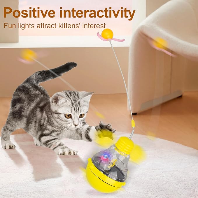 Cat Interactive Toys for Indoor, Kitten Toy Food Dispenser, Tumbler Fun Ball Cat Slow Food Dispensing Feeder for Bored Cats Indoors, Kitten Exercise Weight Loss