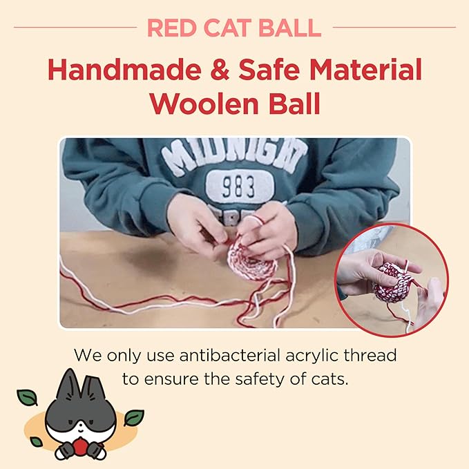 JAYU PET Red Cat Ball - Catnip Inside Cat Toy, Handmade Silvervine Ball Toys, Cat Toys for Indoor Cats, Interactive Matatabi Cat Ball Toy, Feline Kitten Toys, Cat Gifts (2.7 inch)
