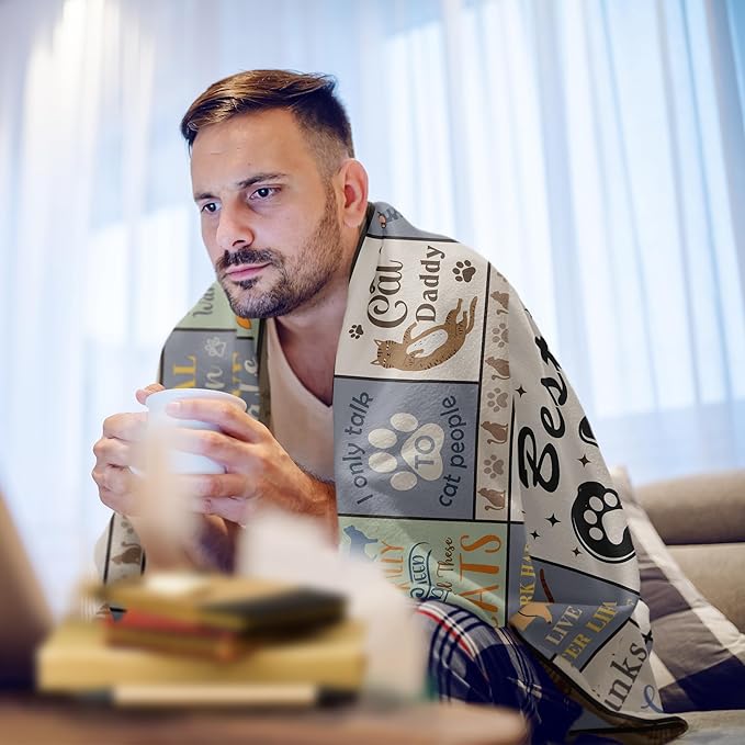 XALAZY Cat Dad Gifts for Men Blanket 50" X 60", Cat Dad Gifts for Dog Lovers& Owners, Best Cat Blanket Throw