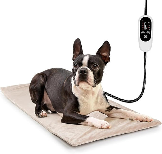 NICREW Dog Heating Pad, Temperature Adjustable Heated Dog Bed with Auto Shut Off Timer, Indoor Pet Heated Bed Mat for Cats and Dogs, 27.5 x 15.7 Inches, 75W (max)