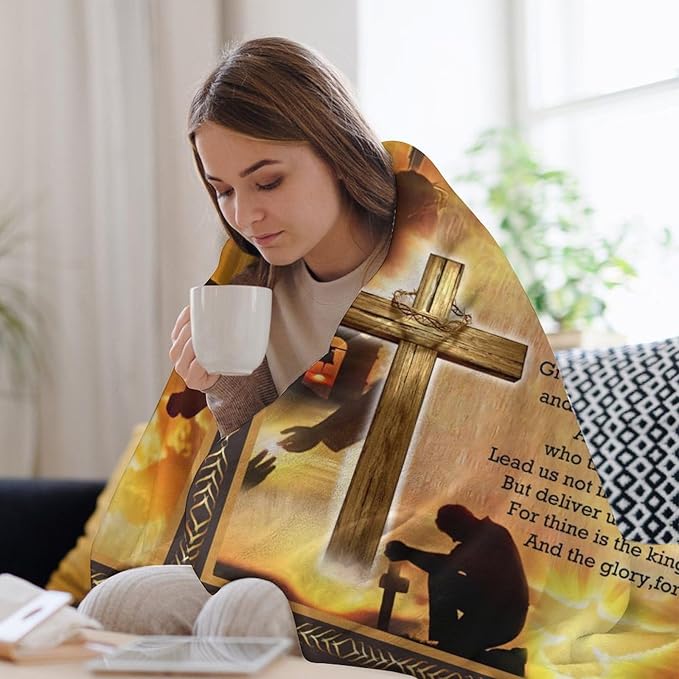 The Lord’s Prayer Print Blanket Christian Bible Verse Scripture Religious Faith Throw Blankets for Couch Sofa Bed Stuff Decor Gifts Fleece Plush Flannel Bedding for Lover Men Women Boys Girls 50"x60"