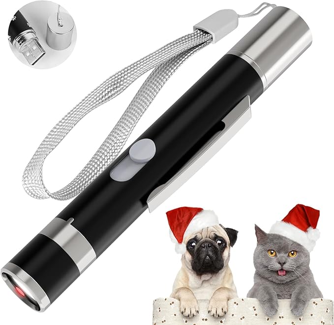 Cat Toys, Cat Toy Red Pointer for Indoor, Rechargeable, 5 Adjustable Patterns, 3 Modes Training Chaser Pet Toy Pointer, Interactive Pet Cat/Dog Toy for Cats Fun Playing Exercise(Black)