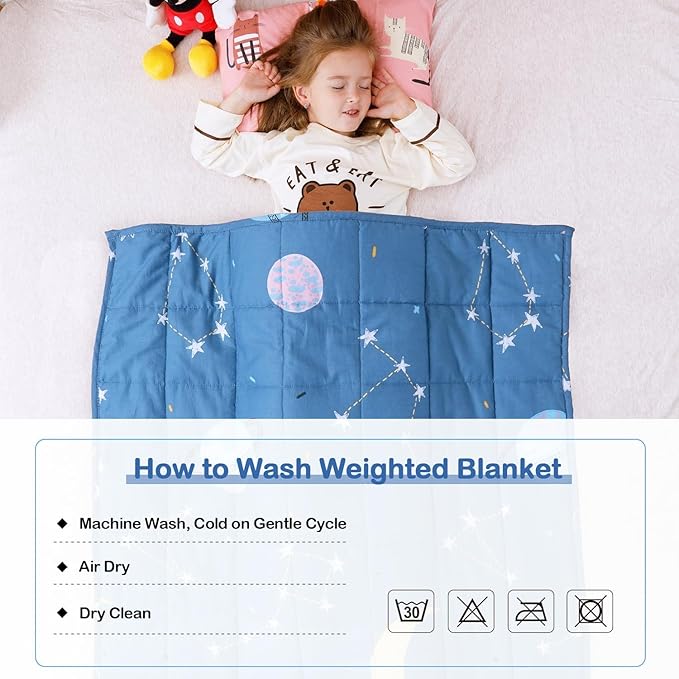 Uttermara Weighted Blanket 5 lbs, Ultra Cozy Minky Fleece and Cotton Sided with Cartoon Patterns, Reversible Heavy Blanket Great for Sleeping, 36x48 inches, Blue Star Moon