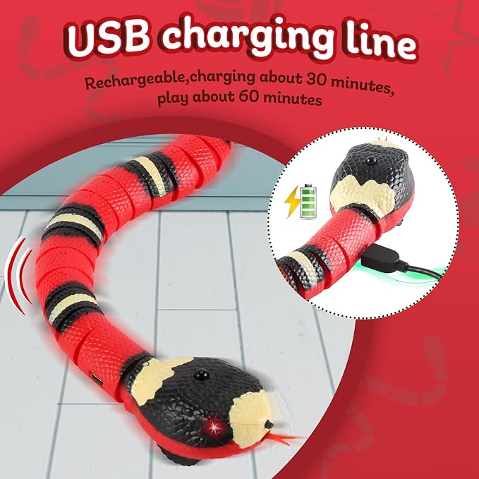 Kitten Toys,Smart Sensing Snake cat Toy,Interactive cat Toy,USB Rechargeable Electric Simulation Slithering Serpent-for Kids, Cats & Dogs,Game Play Toy