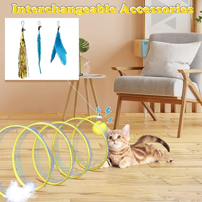 BUSOHA 4 in 1 Cat Tunnels for Indoor Cats, Assumption Cat Tunnel, Foldable Cat Spring Toy, Cat Interactive Toys, Replacement Cat Feather Toy