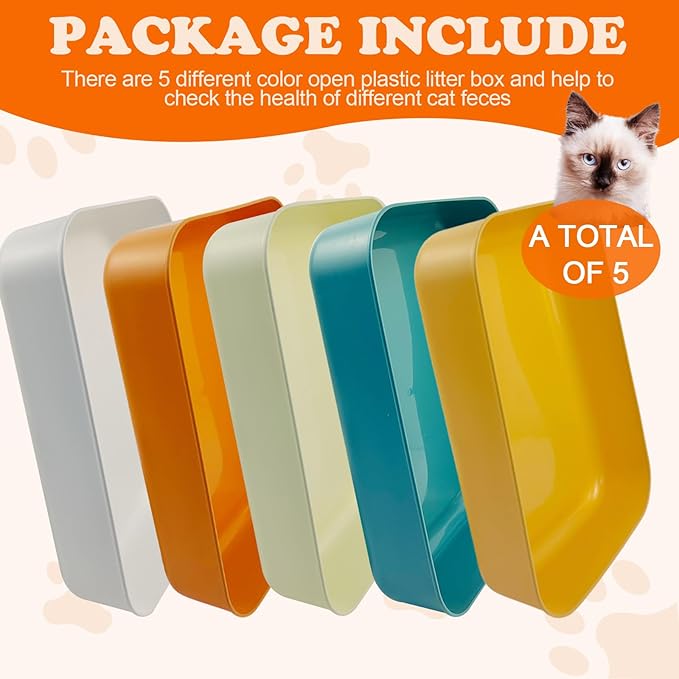 5 Pcs Small Litter Box,13.9 x 9.8 x 3 Inch Plastic Kitten Litter Pan, Low Entry Waterproof Open Cat Litter Box Travel Toilet for Small Pet Kitty Bunny Guinea Pig, Easy to Clean, Multicolor
