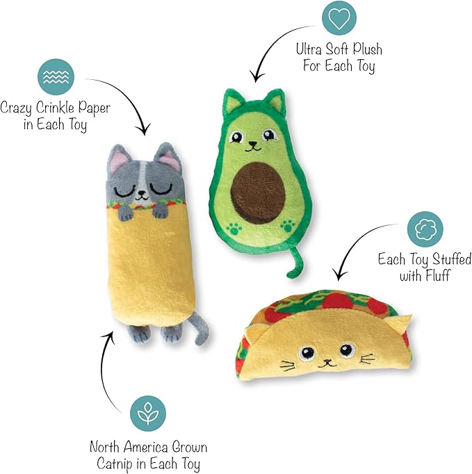 Fringe Studio Plush Cat Toy Set, Kitty Cravings, Mini 3 Piece Set, Pet Shop Collection (904034)