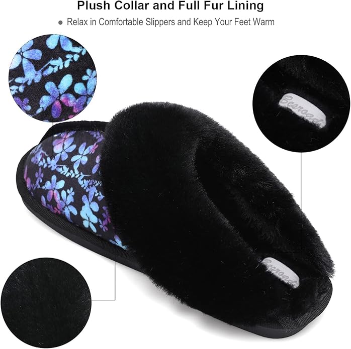 Besroad Winter Fuzzy House Slippers Sandals Plush Faux Fur Fluffy Flats Slippers Warm Slide Shoes for Women