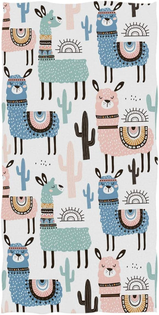 Pfrewn Llama Cactus Hand Towels 16x30in Ethnic Alpaca Desert Animals Bathroom Towel Soft Absorbent Small Bath Towel Kitchen Dish Guest Towel Decorations