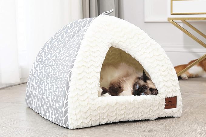 Cat Bed for Indoor Cats,Medium Large Cats Cave Bed,Machine Washable,Removable Cushion Cover,Small Dogs Tent Bed