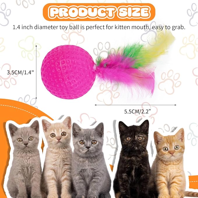 IDOMIK 15 Pack Cat Toys Ball, Colorful Golf Sponge Balls, Cat Feather Ball Kittens Interactive Pom Pom Ball Toys for Exercise, Bright Colored Chase Pounce Toys Balls, Safe Non-Toxic Entertainment Toy