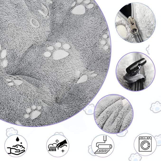 Cat Tunnel Bed, Cat Tunnels for Indoor Cats, Cat Donut Tunnel Toy with Washable Circle Cushion, Straight Shaped Tunnel, 4 Fluffy Balls, Blackout Tent, Self-Luminous Cat Toys（Grey）