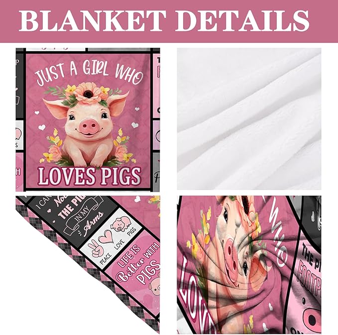 Pig Blanket, Pig Gifts for Pigs Lovers Women, Just a Girl Who Loves Pigs, Piggy Themed Gifts Throw Blanket for Couch Sofa 50"x60"