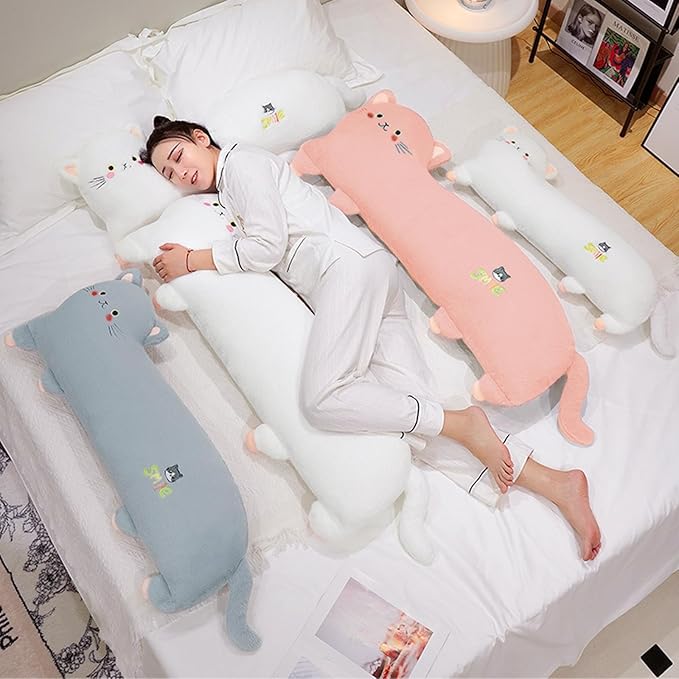 PEACH CAT 31.5" Long Cat Plush Pillow Cute Kitten Stuffed Animals Soft Plushies Toy Gifts for Kids Grey