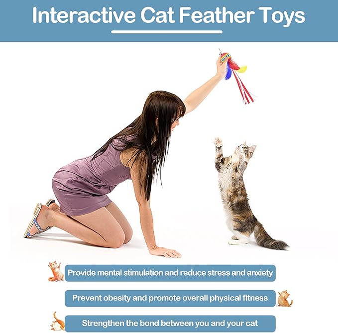 PET SHOW 5 Pack 1.4" Cat Feather Tassel Toys Balls with Bell Soft EVA Foam Colorful Rainbow Toy Balls Interactive Kitten Cats Pets Indoor Outdoor Play Activity Chase Training