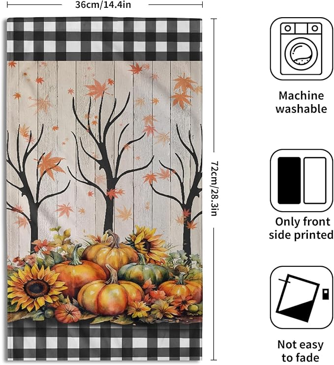 Giwawa Autumn Pumpkin Hand Towels Buffalo Check Bathroom Towel Set of 2 Kitchen Dish Towel Soft Small Bath Guest Towel for Hotel Spa Gym Sport