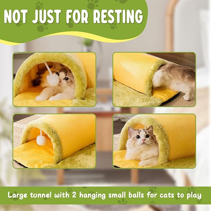 2-in-1 Cat Tunnel Bed for Indoor Cats, 27.5 Inch Cozy Peekaboo Design, Large Detachable & Washable Pet Bed and Play Tunnel for All Seasons, Perfect for Cats and Small Pets