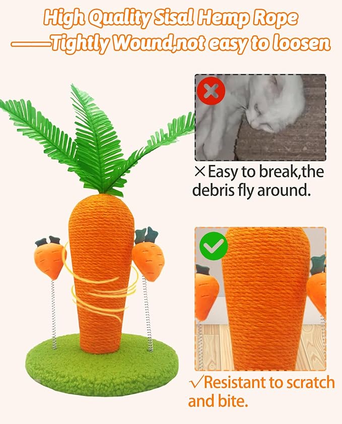 BNOSDM Rabbit Scratching Post Carrot Bunny Scratch Toy Cute Small Animals Scratcher with Interactive Spring Toy for Indoor Rabbit Bunny