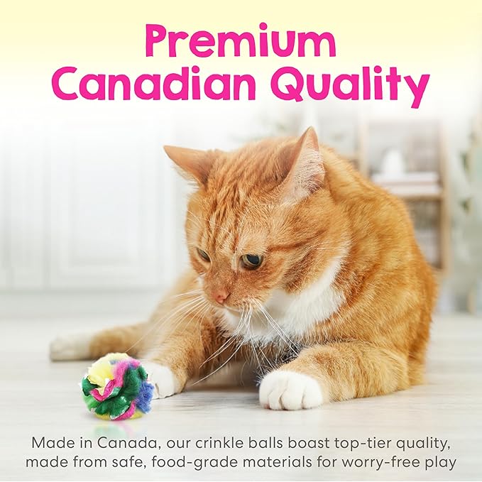 Cat Crinkle Balls 1.5 Inch (50-Pack) - Mini Crinkle Cat Toys for Indoor Cats - Multi-Color Crinkle Cat Toy - Cat Toys Crinkle Balls to Keep Fit and Active - Canadian-Made Crinkle Balls for Cats