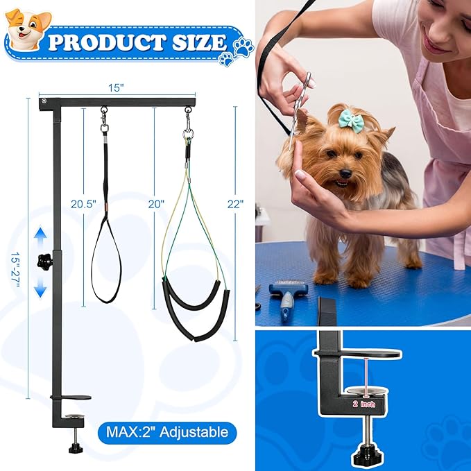 Breeze Touch Dog Grooming Table Arm with Clamp 32in, Pet Dog Grooming Table for Small Dogs at Home Foldable, Cat Dog Grooming Harness Stand Holder Portable for Trimming Nails, Drying, Haircut