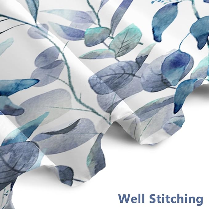 AWERT Shower Curtain Plants for Bathroom,Waterproof Quick-Drying Blue Leaves Shower Curtain Set with Hooks 72x84 Inch