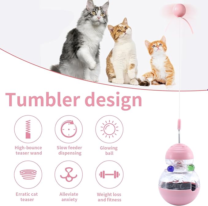 Cat Interactive Toy Indoor, Cat Treat Dispensing Toy, Slow Feeder Puzzle Toy for Cats, Food Dispensing Ball for Pets, Fun Interactive Enrichment Wand Toy for Cats